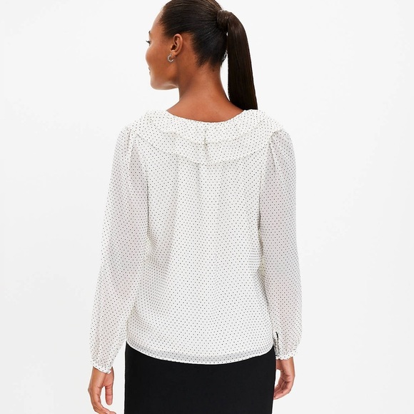 Loft Ivory Black Polka Dot Blouse Large Petite - Picture 2 of 11